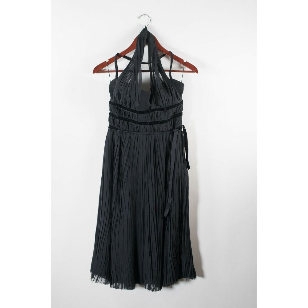 Max Mara Size 8 Black Pleated Halter Dress $1695